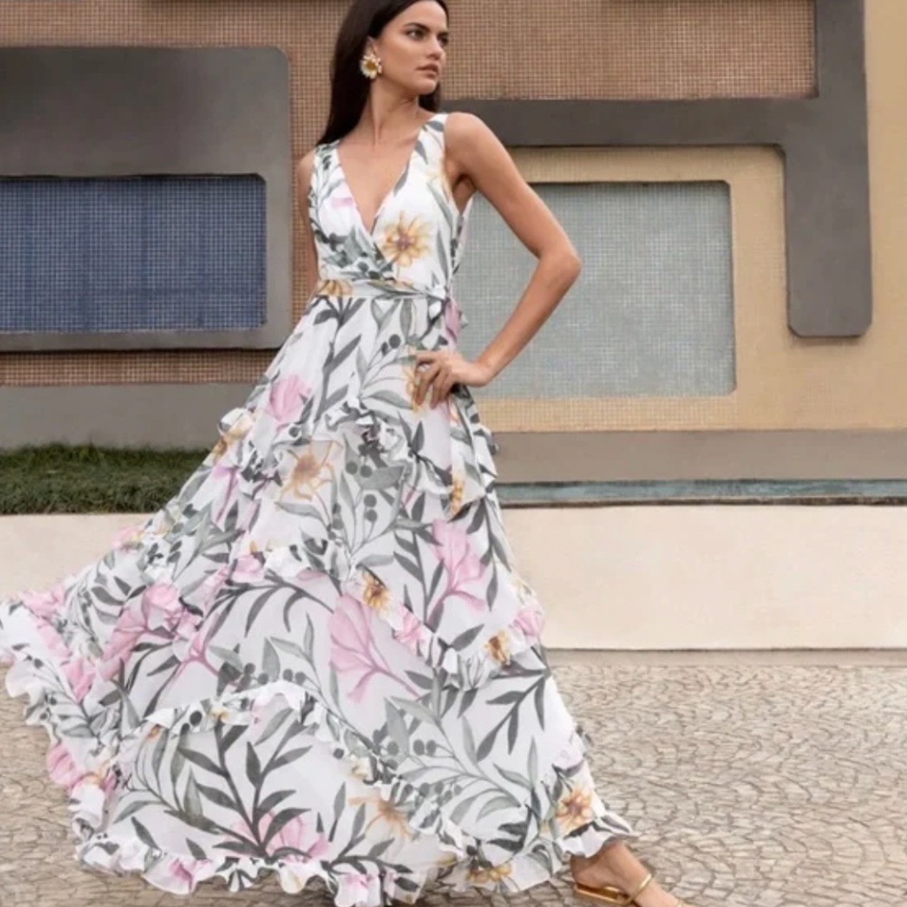 Pat Bo Jasmin Ruffel Maxi Dress- Size 6
